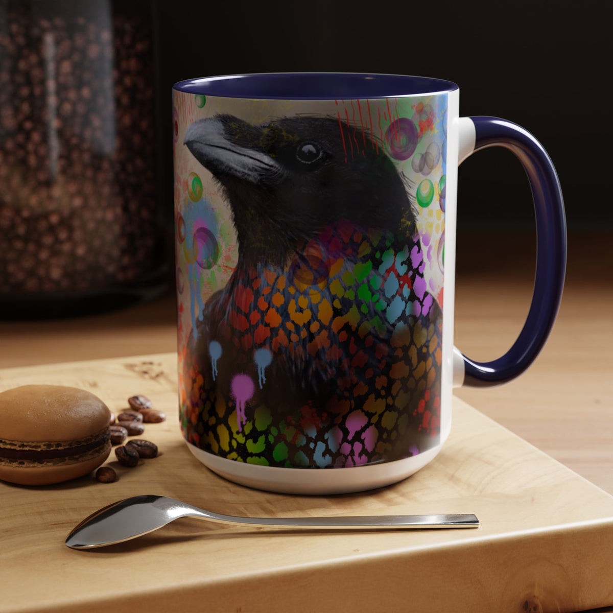 Crow Art Coffee Mug — Colorful Raven Accent Mug (11/15oz)