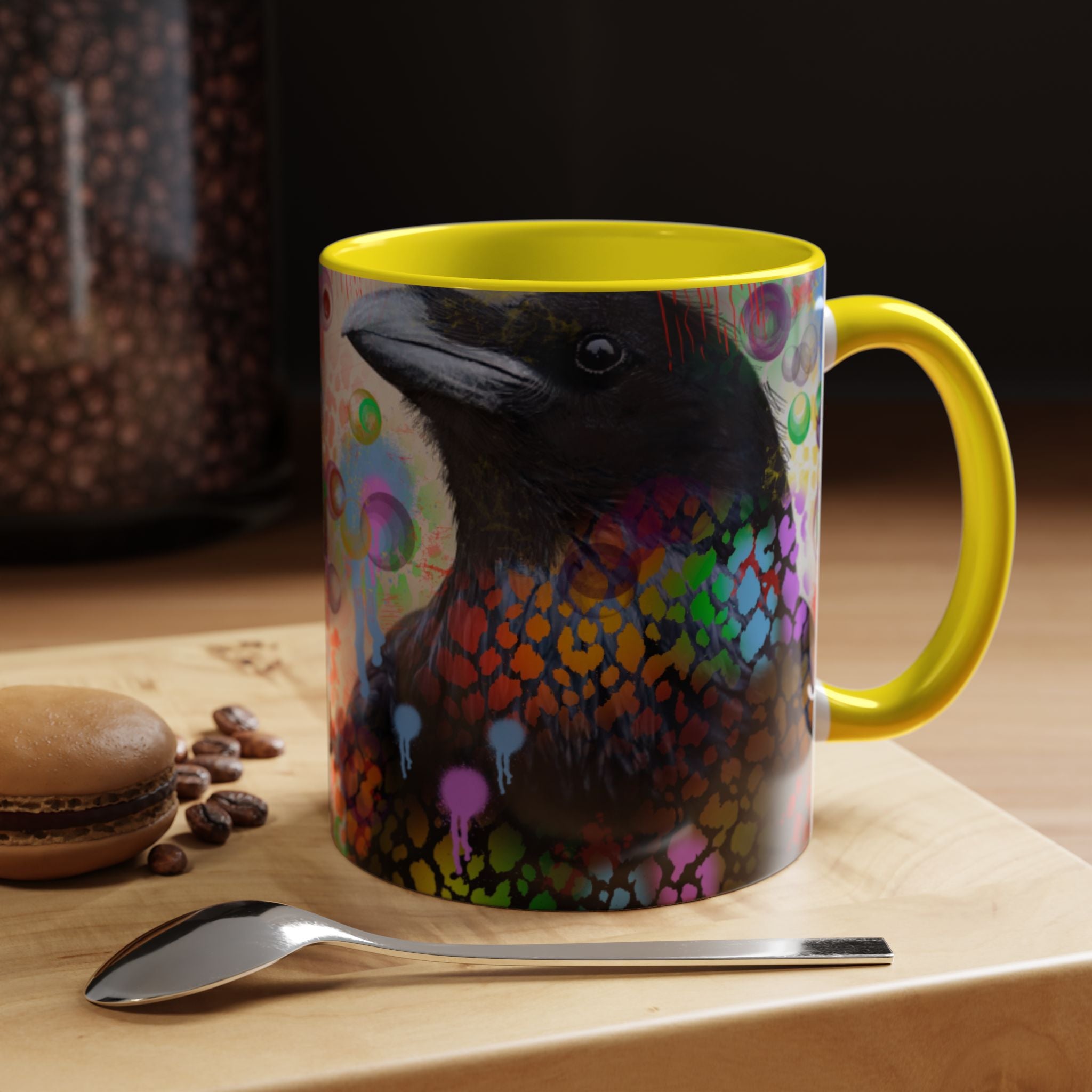 Crow Art Coffee Mug — Colorful Raven Accent Mug (11/15oz)