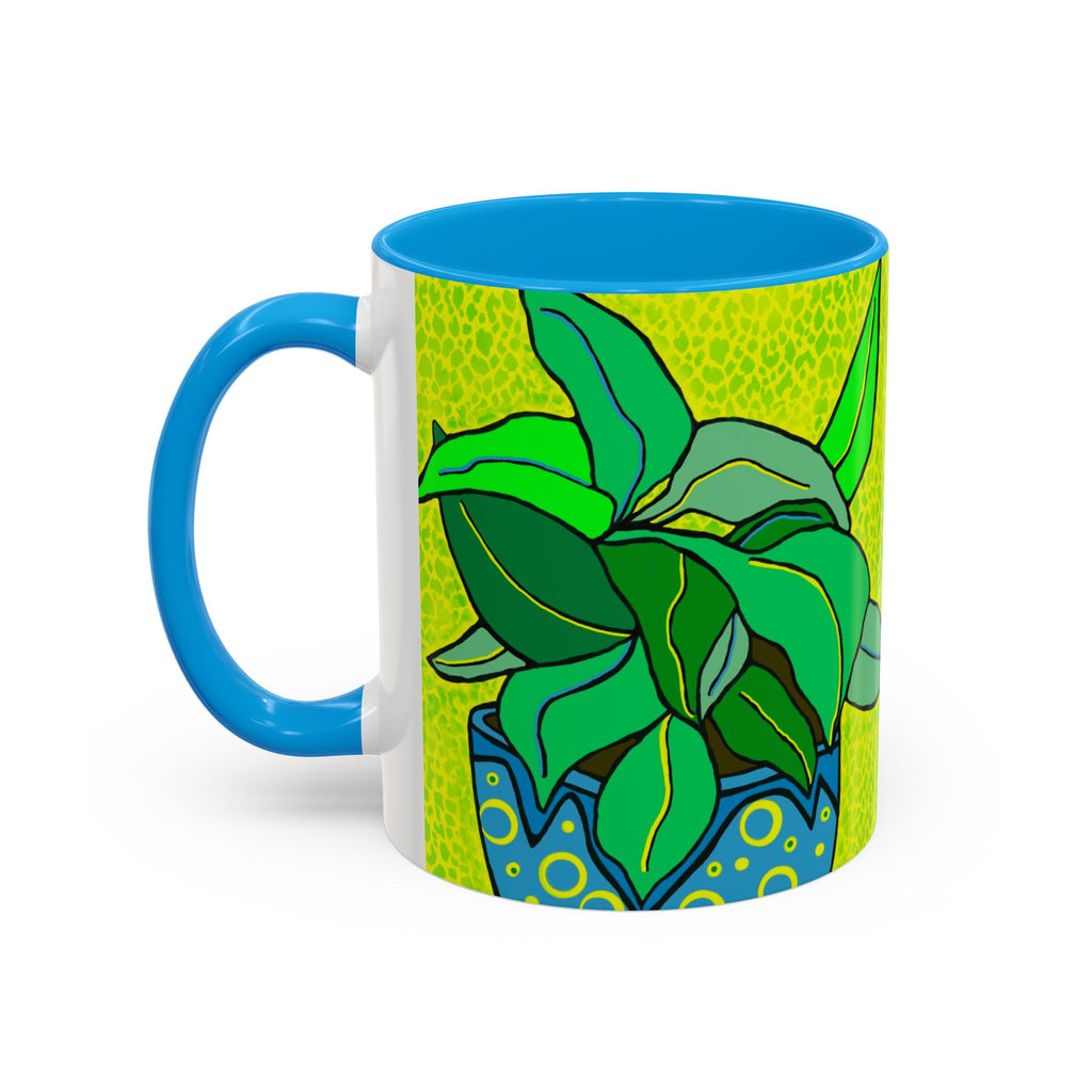 Green Potted Plant Ceramic Mug — Colorful Botanical Coffee Cup (11oz/15oz)