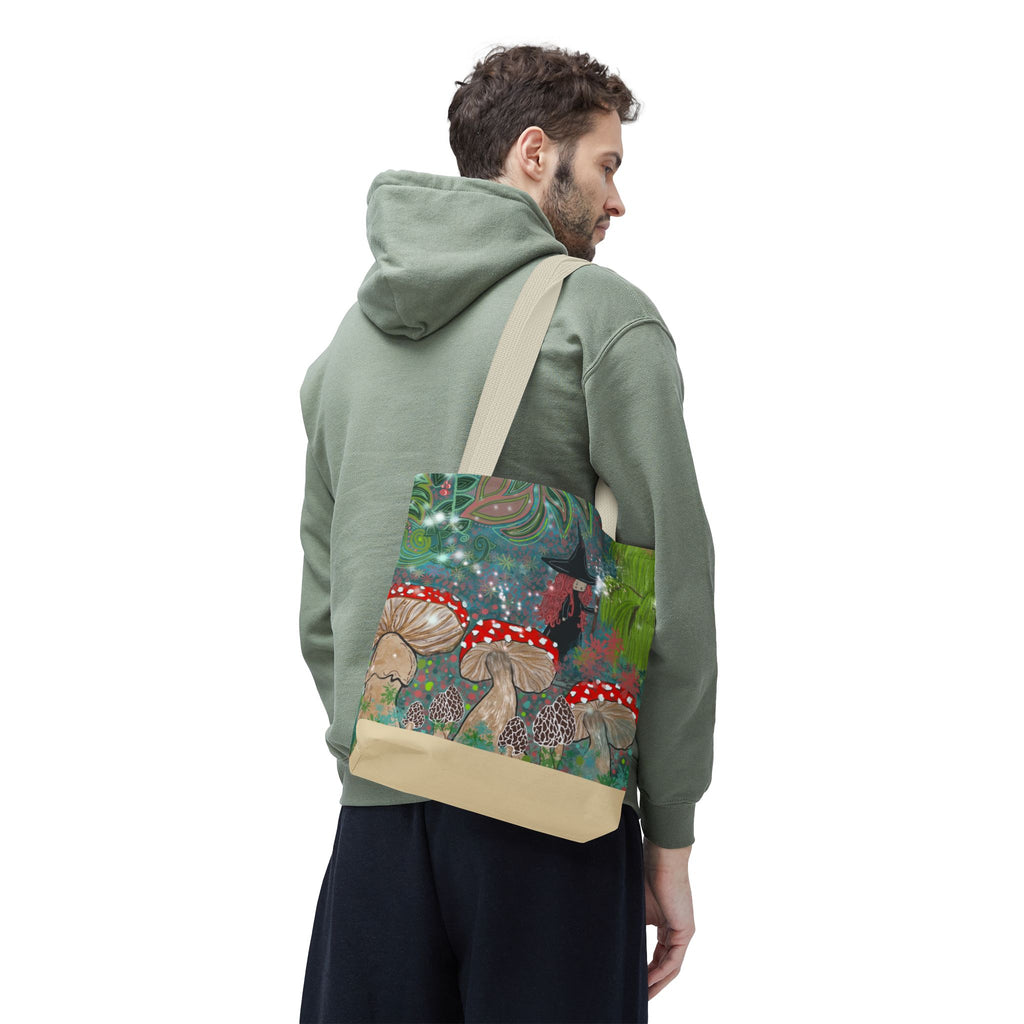 Whimsical Witch & Mushrooms Tote Bag