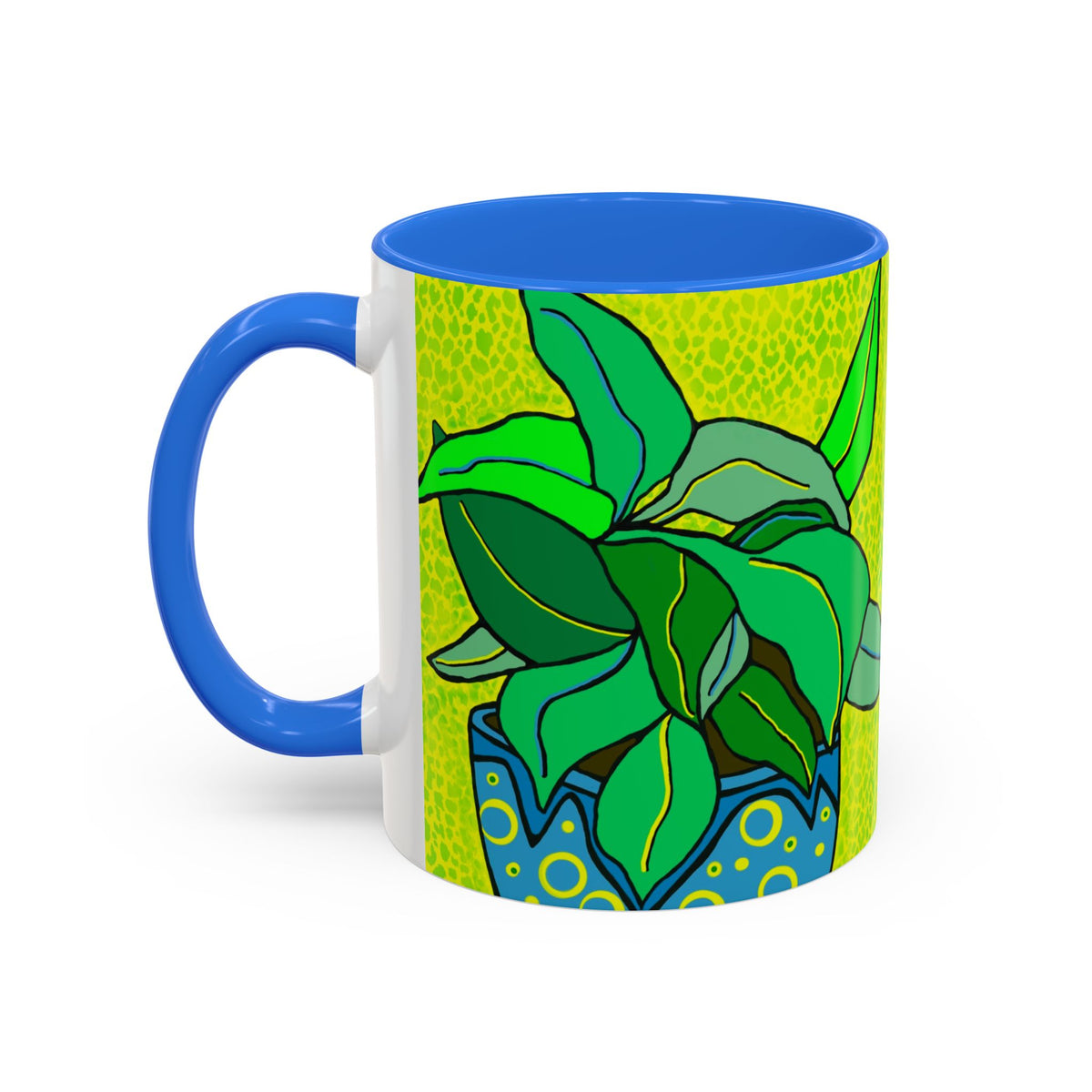 Green Potted Plant Ceramic Mug — Colorful Botanical Coffee Cup (11oz/15oz)