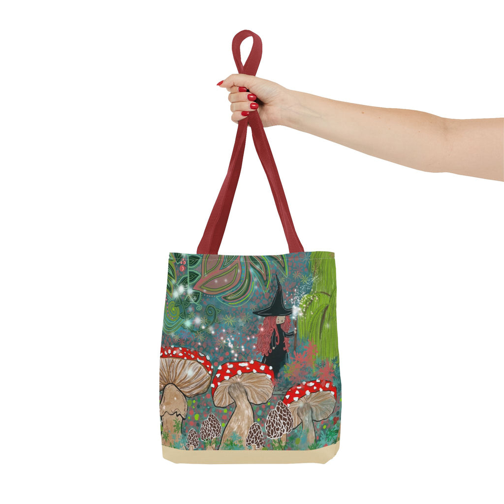 Whimsical Witch & Mushrooms Tote Bag