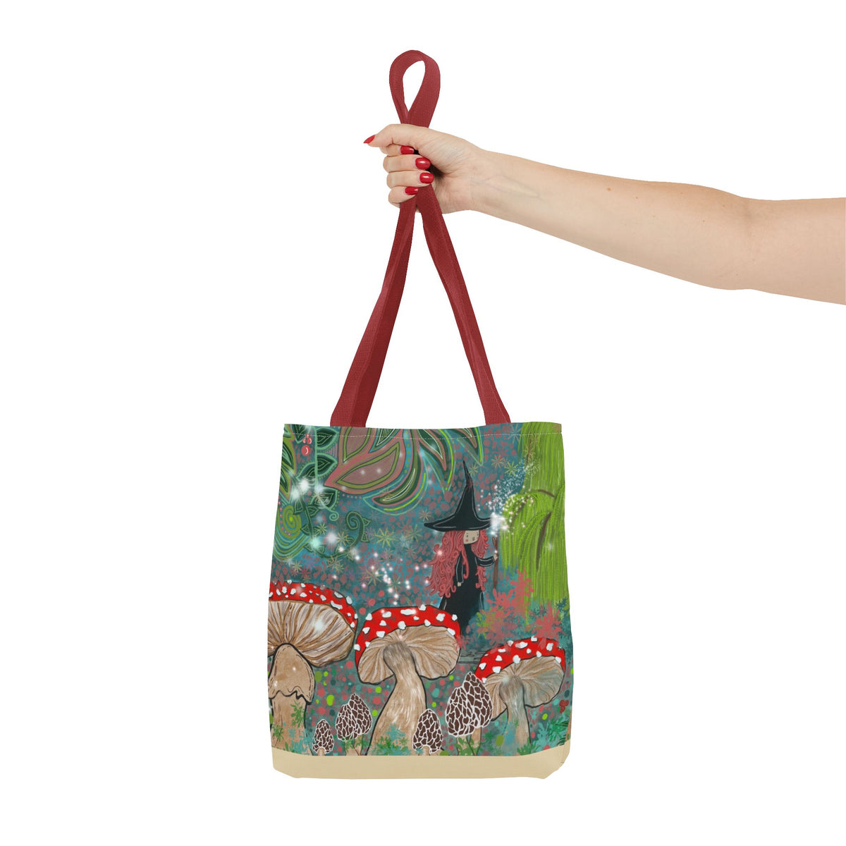 Whimsical Witch & Mushrooms Tote Bag