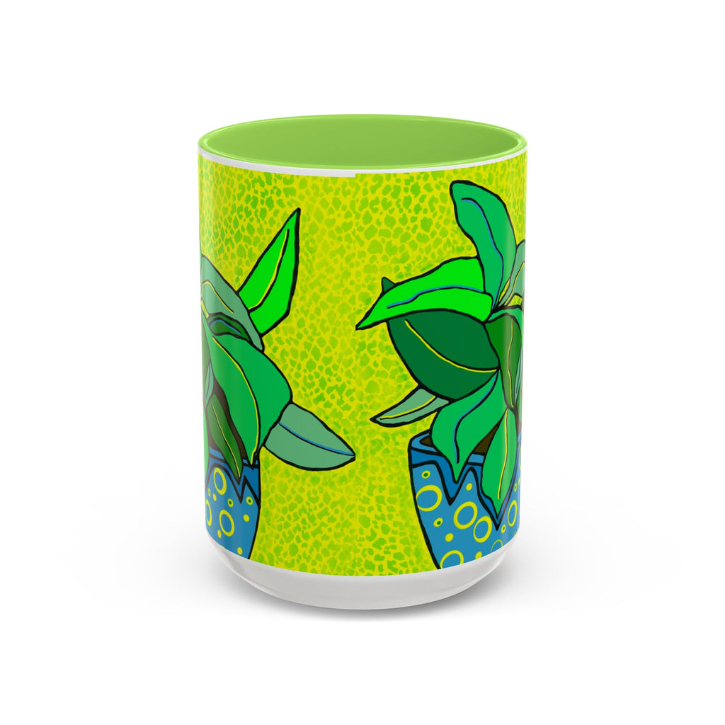 Green Potted Plant Ceramic Mug — Colorful Botanical Coffee Cup (11oz/15oz)