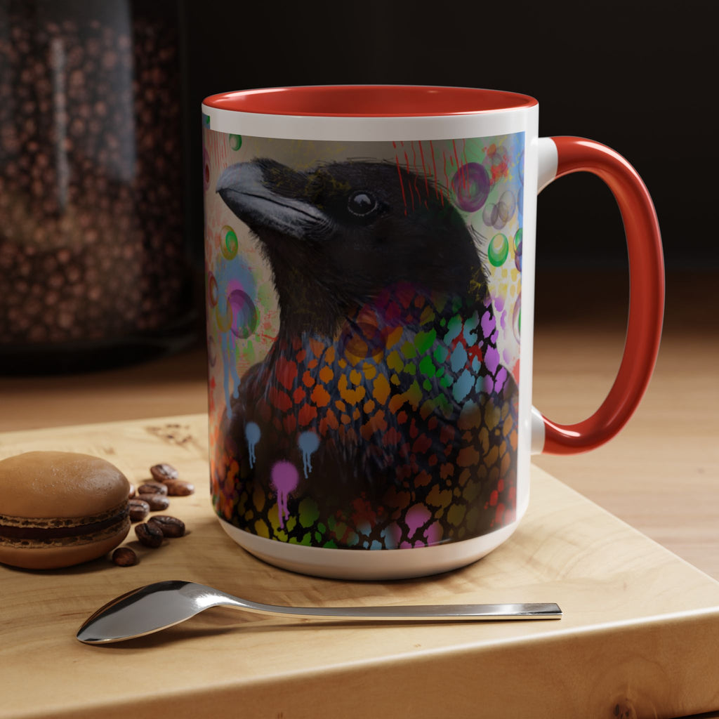 Crow Art Coffee Mug — Colorful Raven Accent Mug (11/15oz)