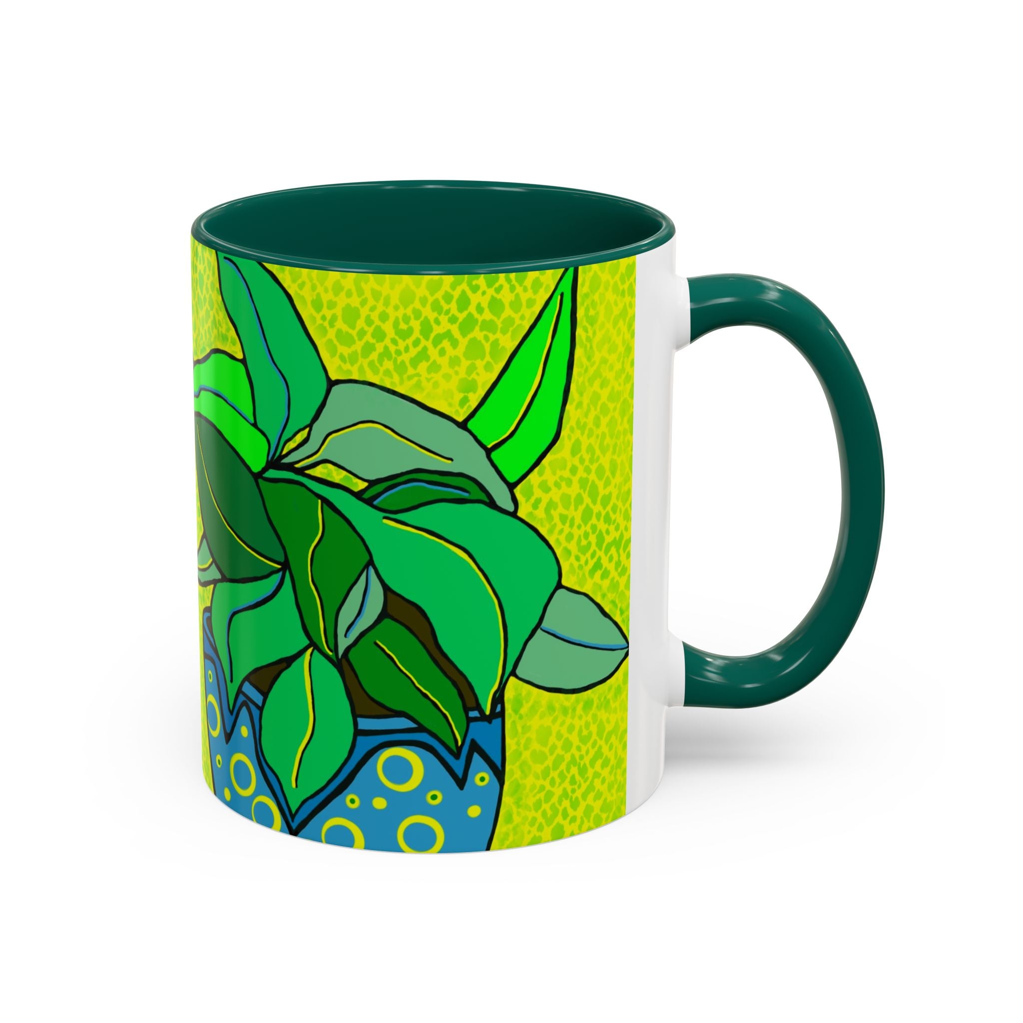 Green Potted Plant Ceramic Mug — Colorful Botanical Coffee Cup (11oz/15oz)