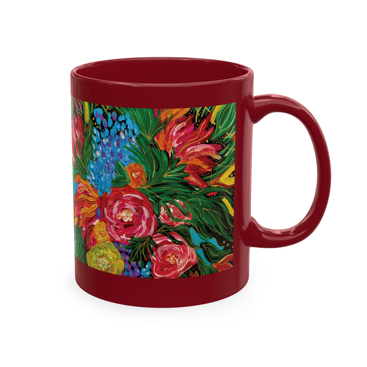 Vibrant Tropical Floral Traditional Ceramic Mug