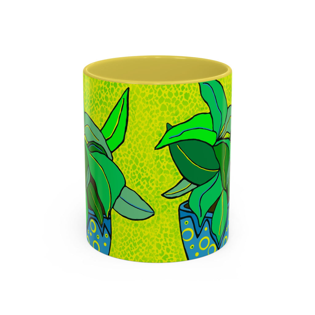 Green Potted Plant Ceramic Mug — Colorful Botanical Coffee Cup (11oz/15oz)