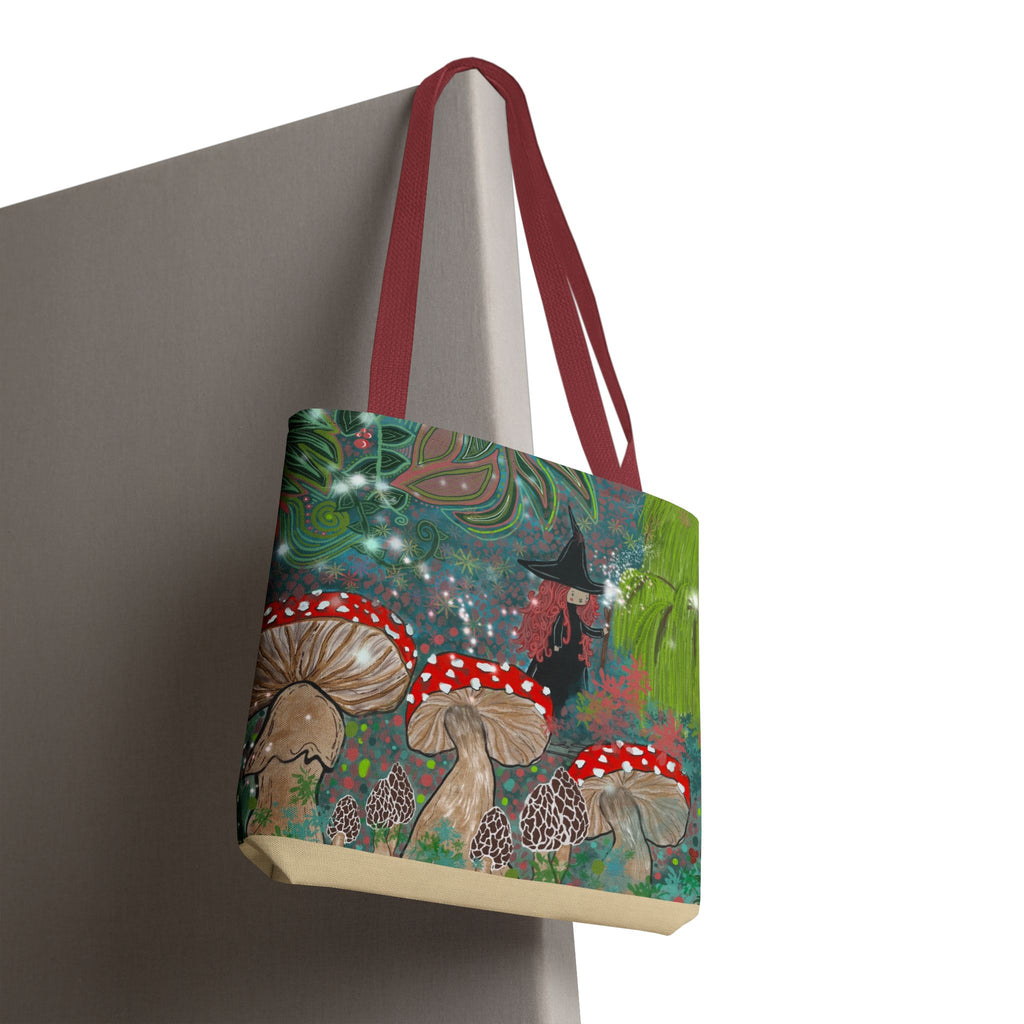 Whimsical Witch & Mushrooms Tote Bag