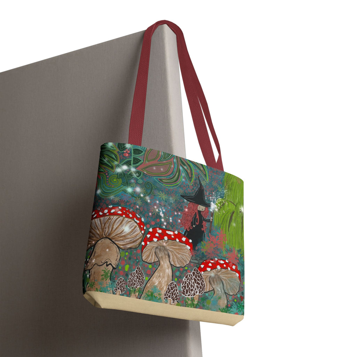 Whimsical Witch & Mushrooms Tote Bag