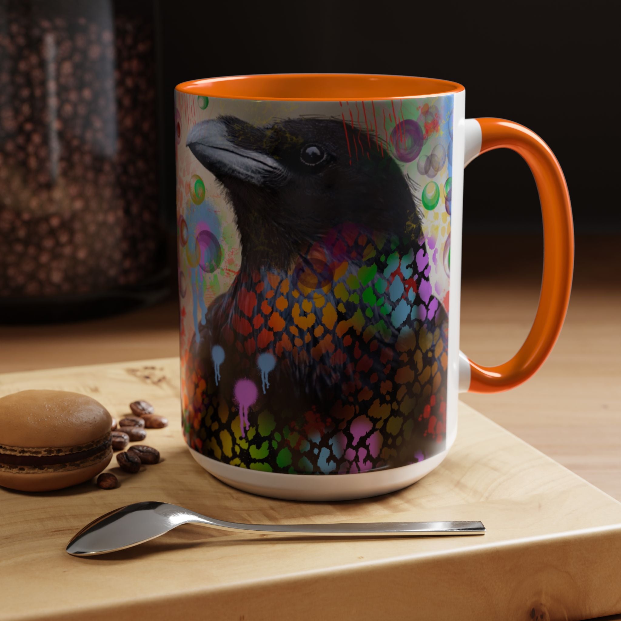 Crow Art Coffee Mug — Colorful Raven Accent Mug (11/15oz)