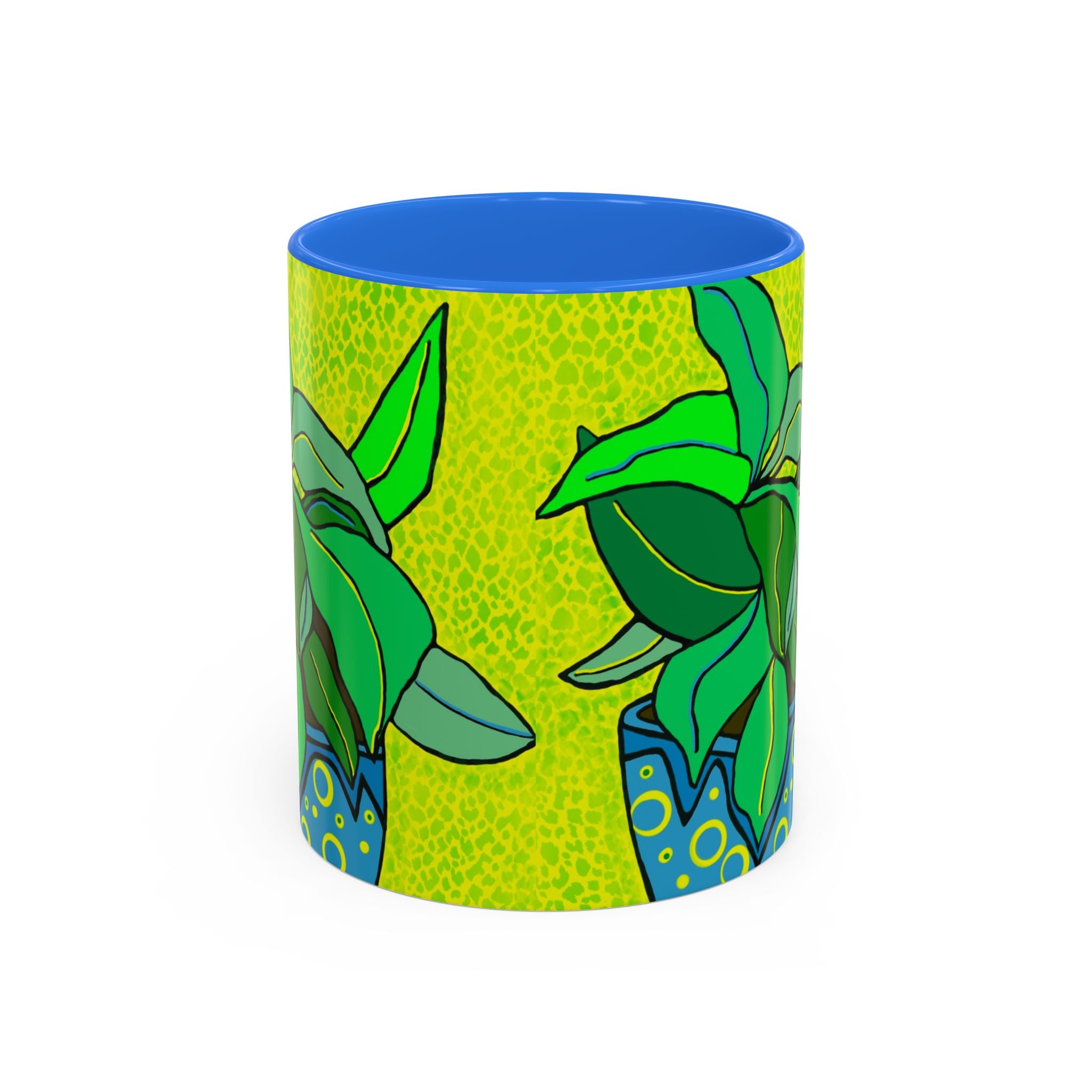 Green Potted Plant Ceramic Mug — Colorful Botanical Coffee Cup (11oz/15oz)