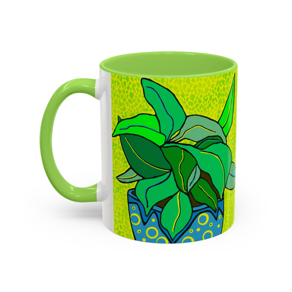 Green Potted Plant Ceramic Mug — Colorful Botanical Coffee Cup (11oz/15oz)