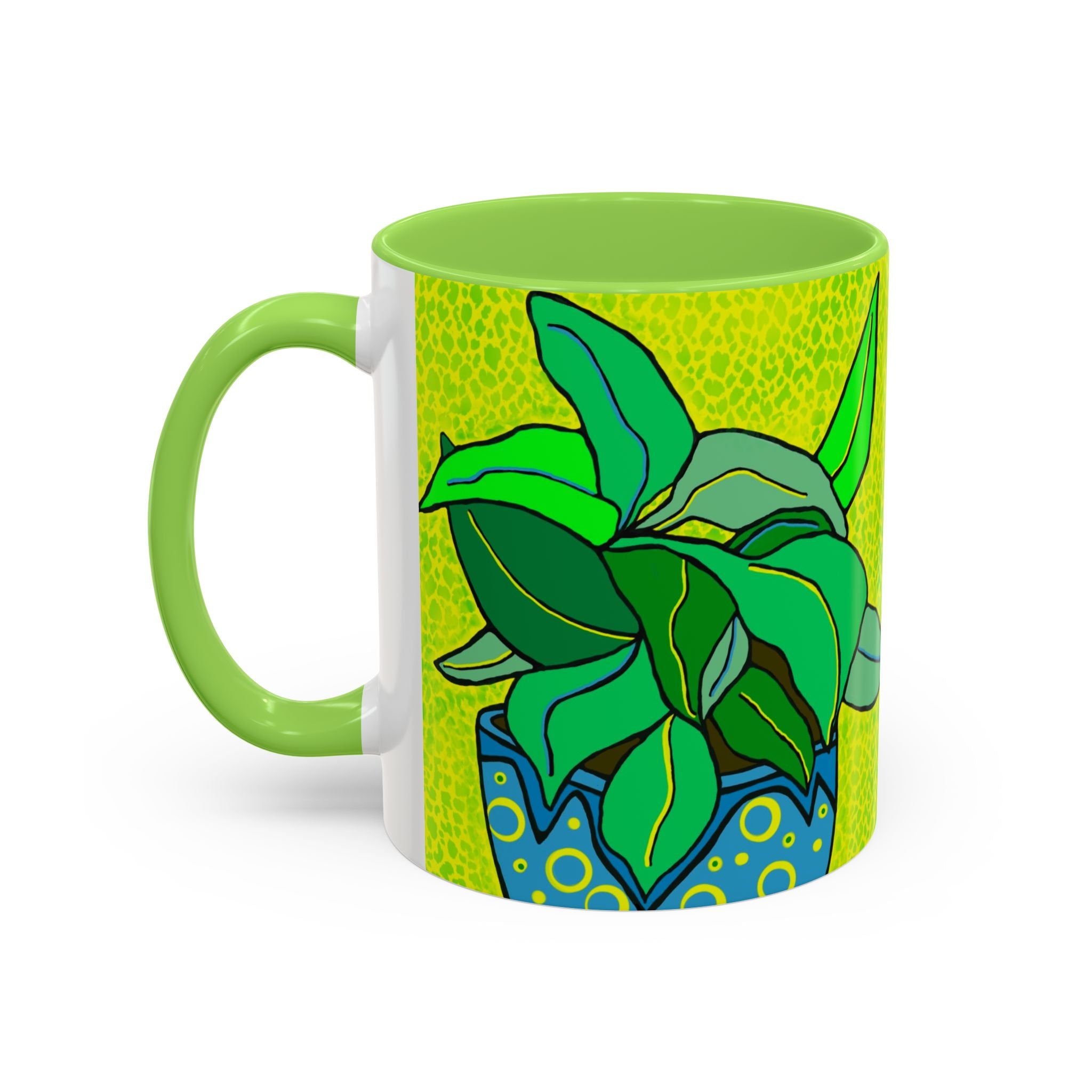 Green Potted Plant Ceramic Mug — Colorful Botanical Coffee Cup (11oz/15oz)