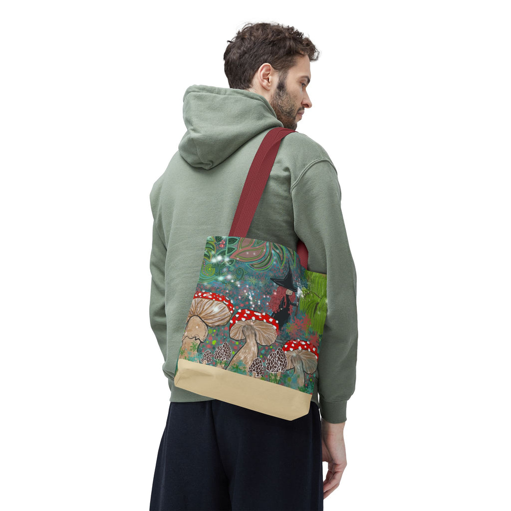 Whimsical Witch & Mushrooms Tote Bag