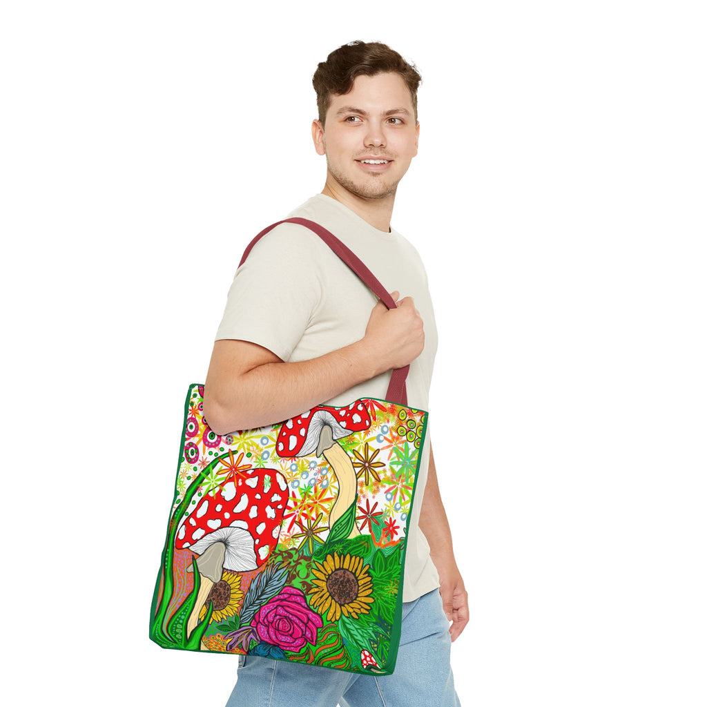 Vibrant Floral Mushroom Tote Bag – Eco-Friendly, Stylish Shopping Accessory