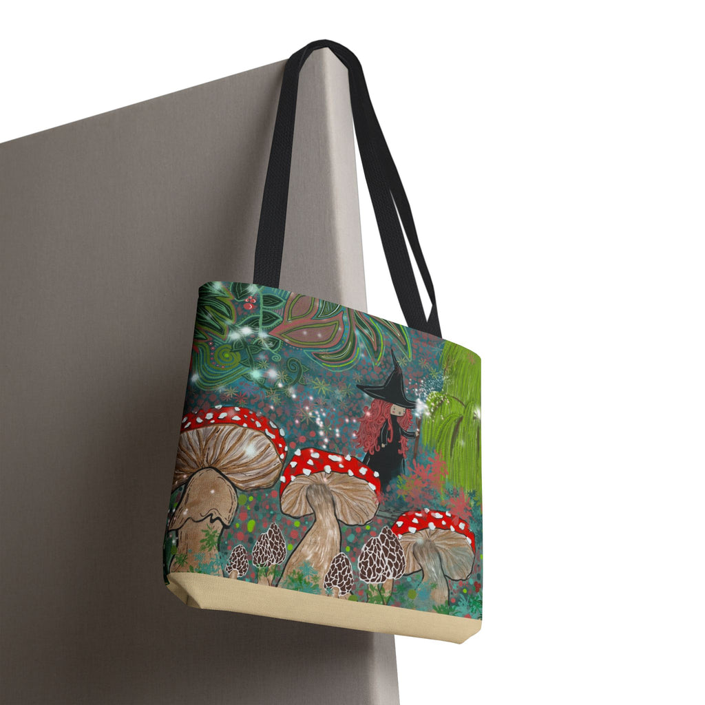 Whimsical Witch & Mushrooms Tote Bag