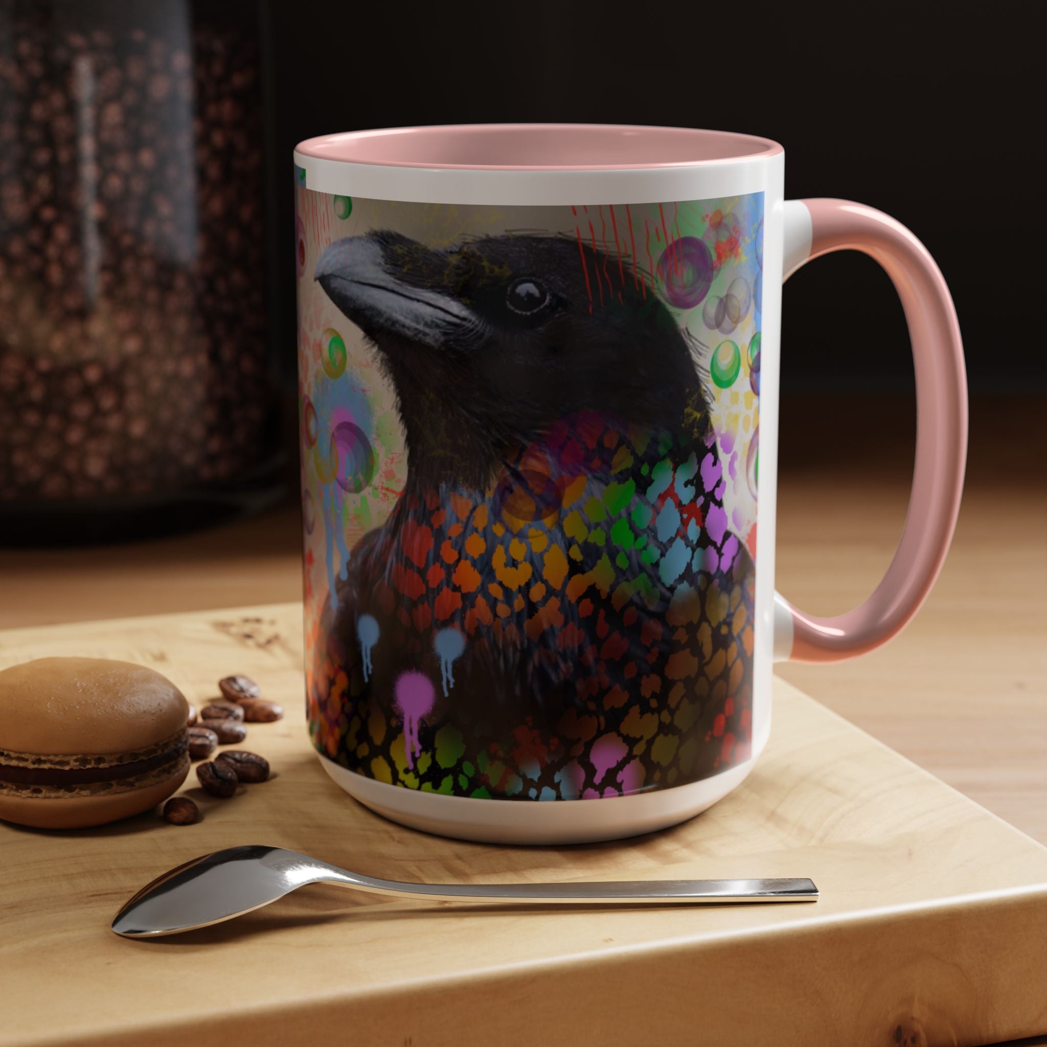 Crow Art Coffee Mug — Colorful Raven Accent Mug (11/15oz)