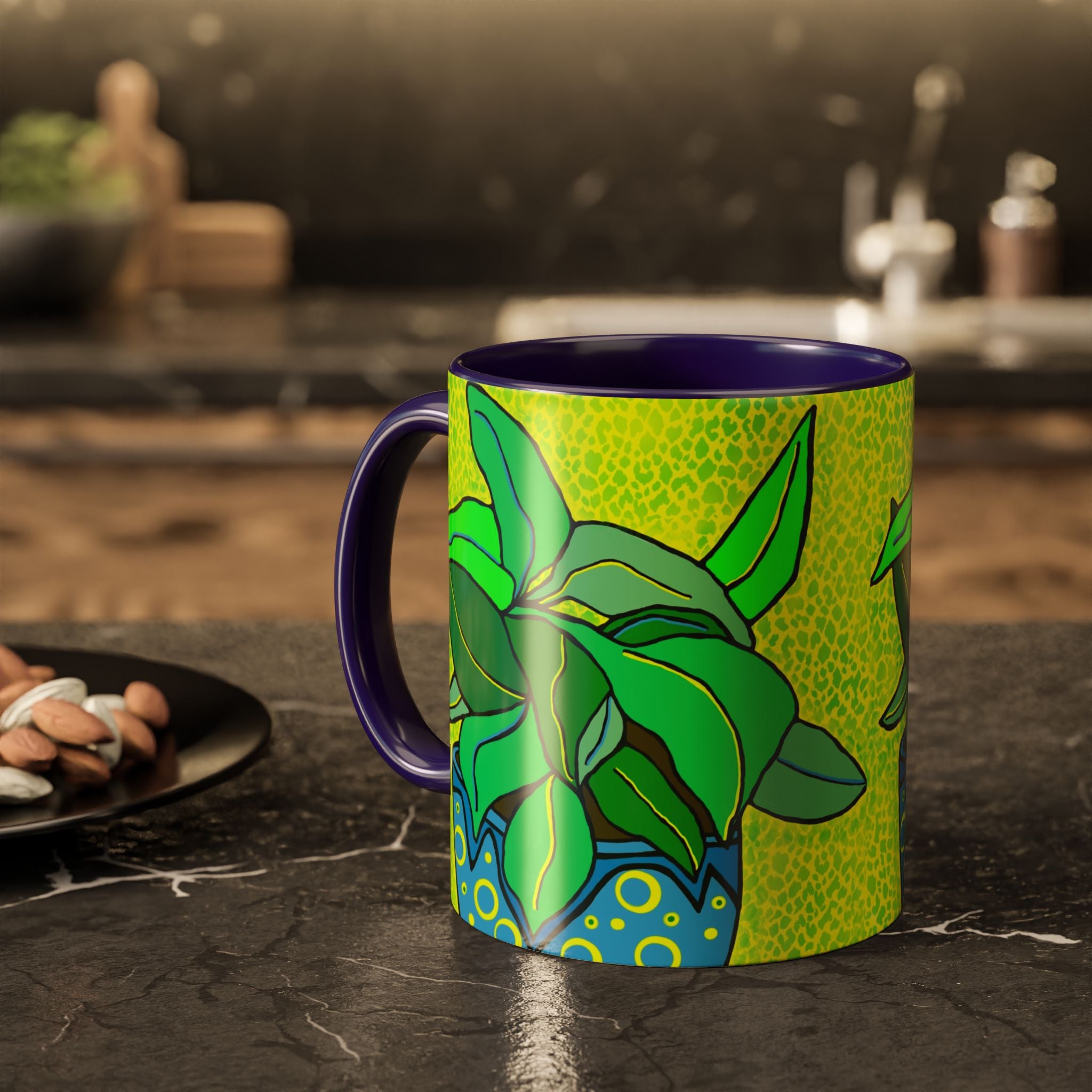 Green Potted Plant Ceramic Mug — Colorful Botanical Coffee Cup (11oz/15oz)