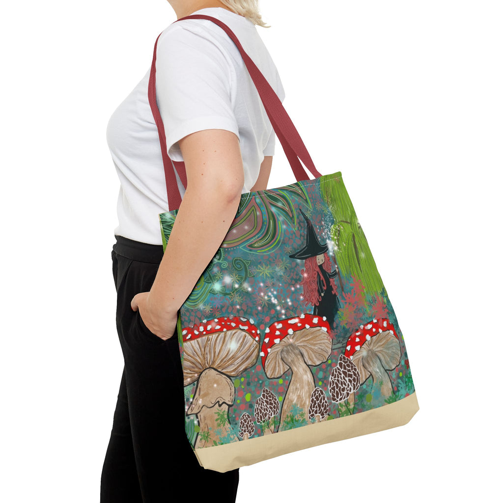 Whimsical Witch & Mushrooms Tote Bag