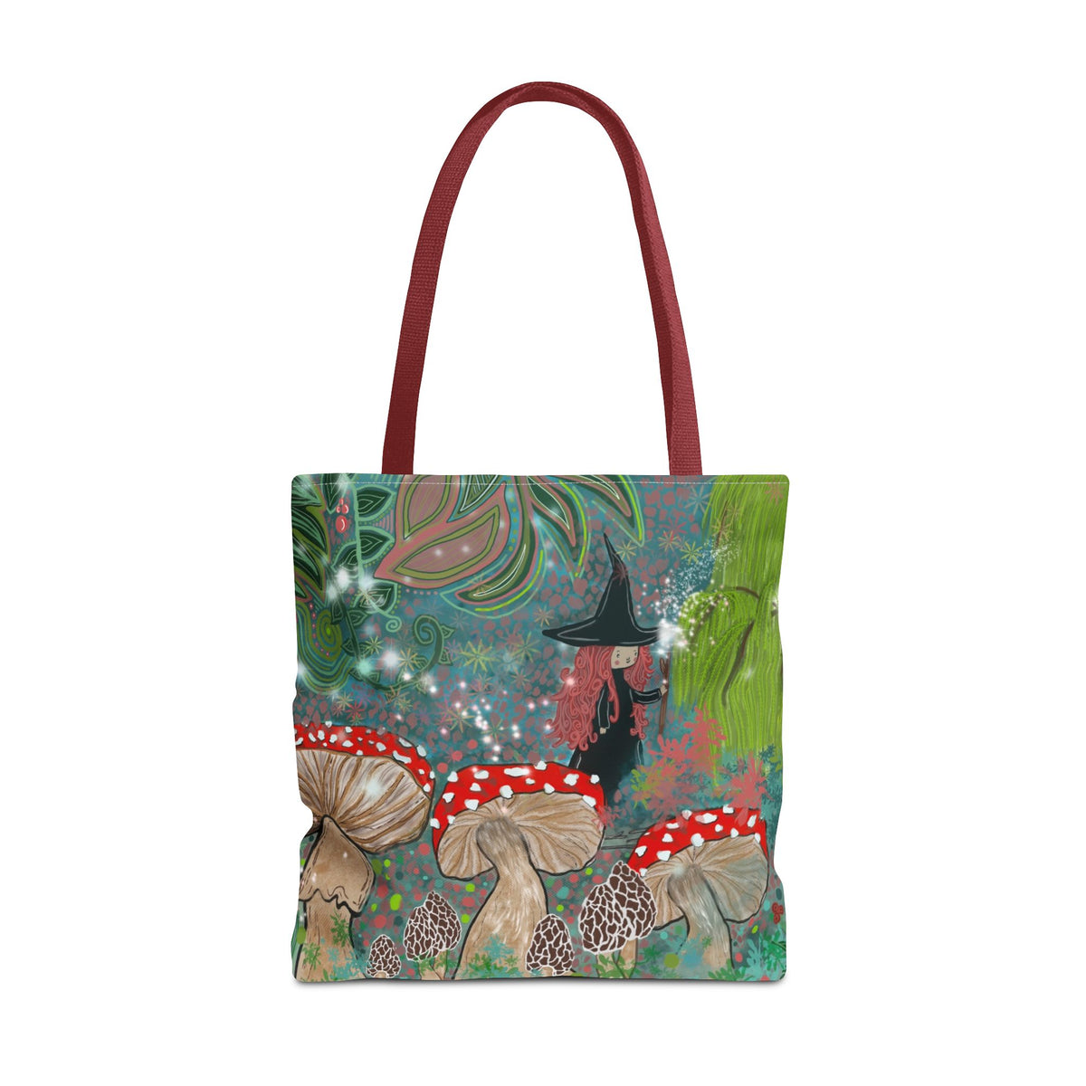 Whimsical Witch & Mushrooms Tote Bag