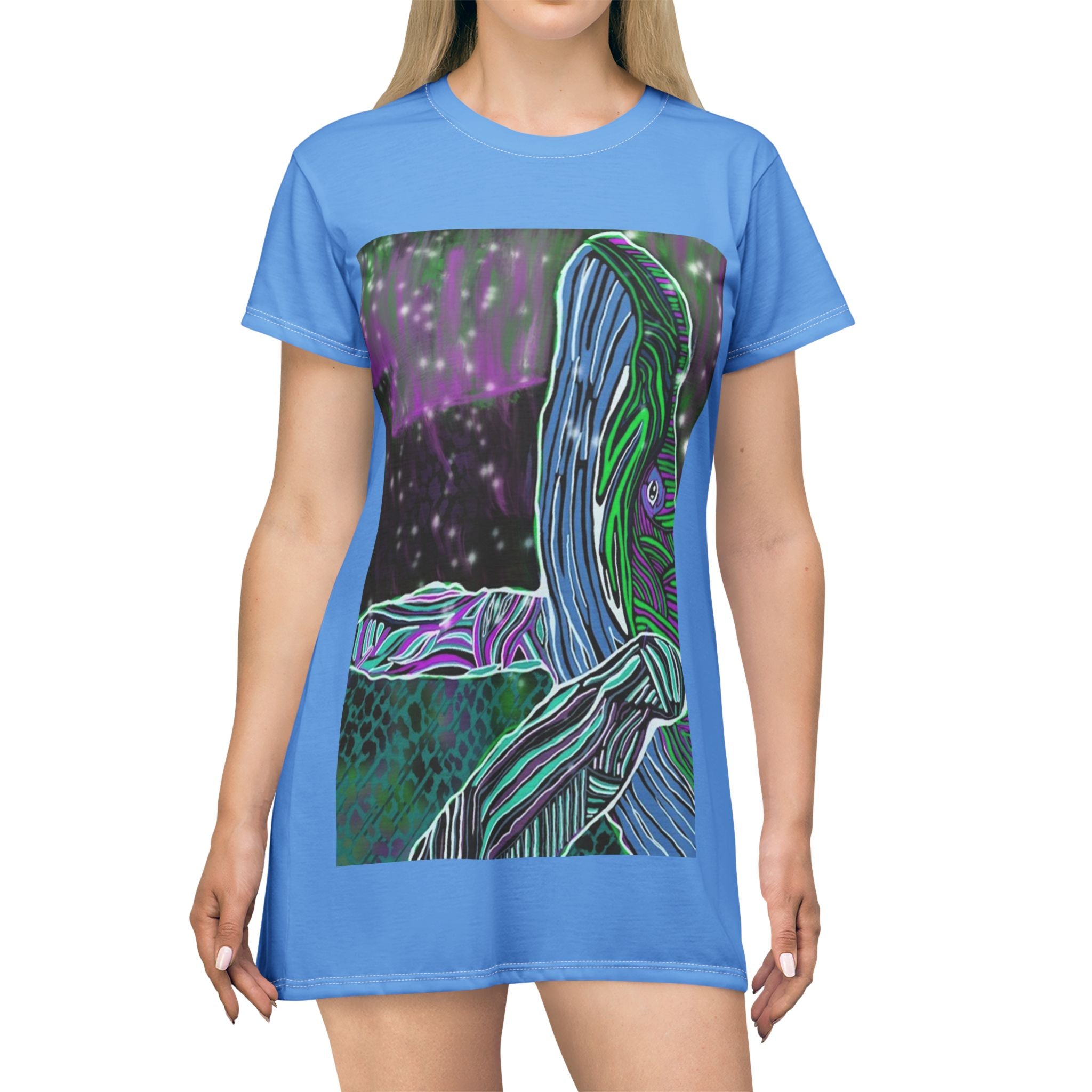 Whimsical Whale Artwork T-Shirt Dress