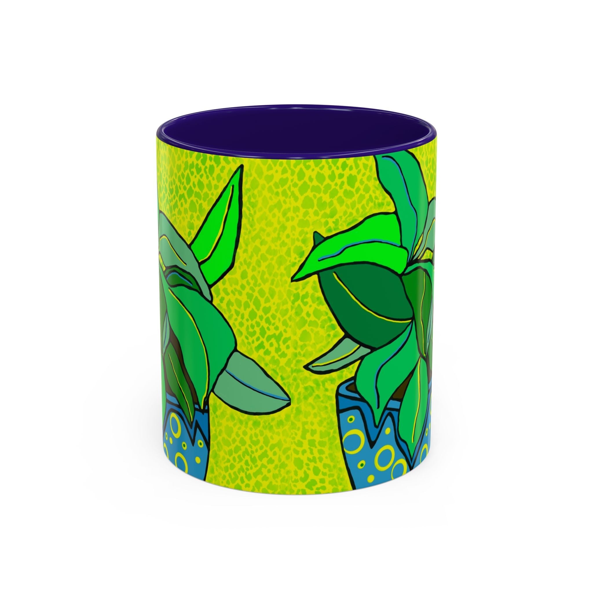 Green Potted Plant Ceramic Mug — Colorful Botanical Coffee Cup (11oz/15oz)