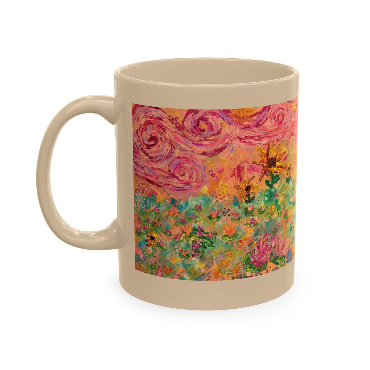 Floral Sunrise Ceramic Mug — Colorful Impressionist Garden Art
