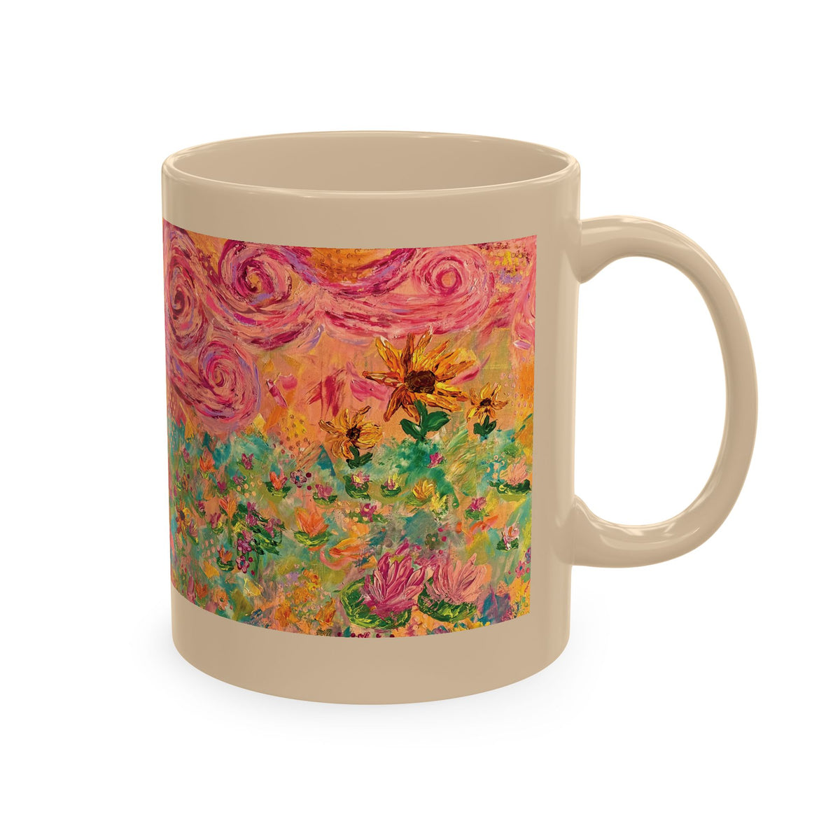Floral Sunrise Ceramic Mug — Colorful Impressionist Garden Art