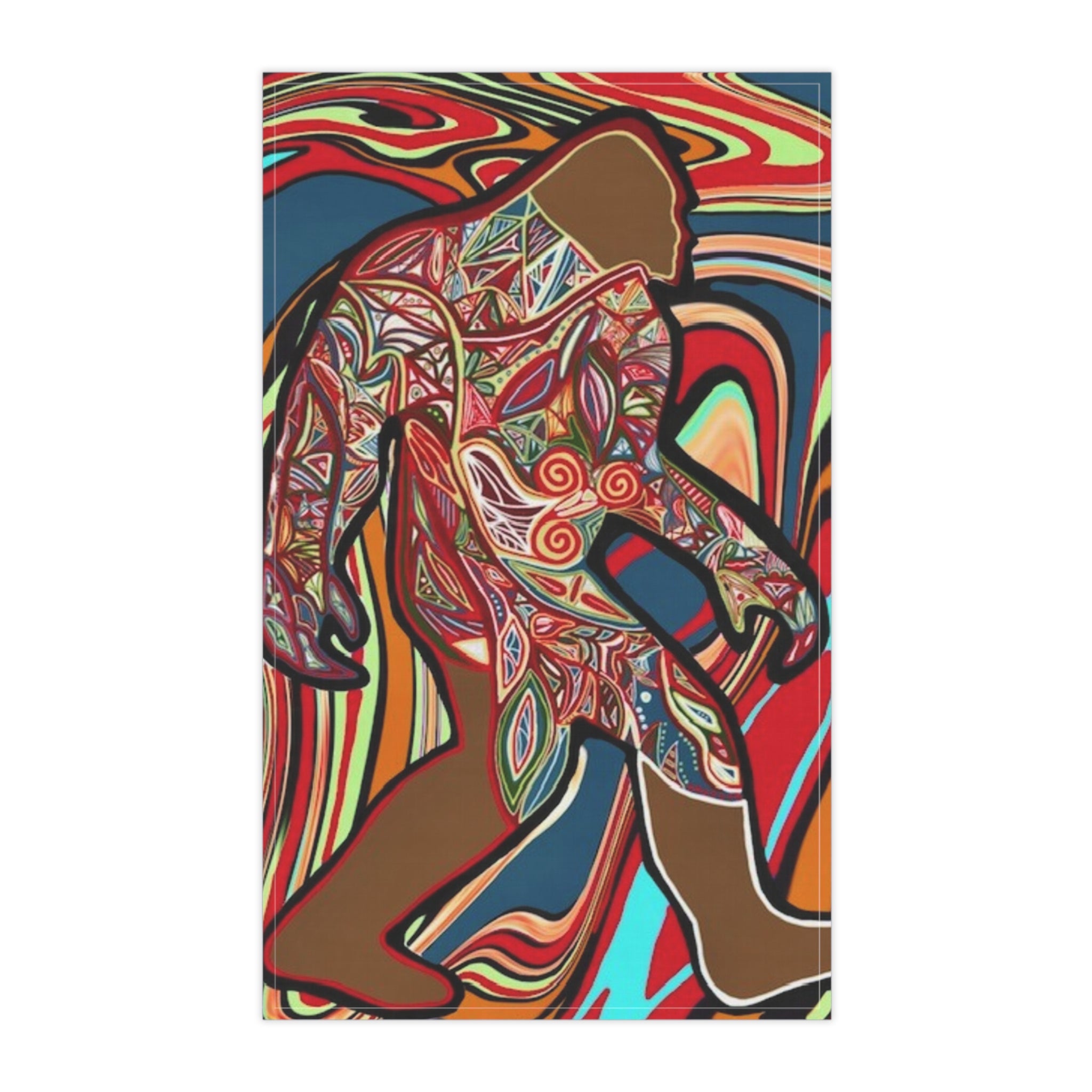 Abstract Bigfoot Cotton Tea Towel — Colorful Boho Kitchen Line