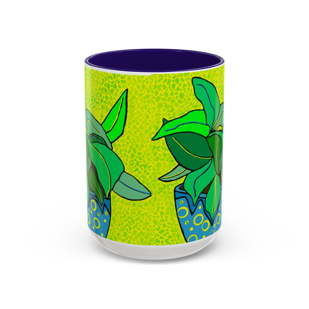 Green Potted Plant Ceramic Mug — Colorful Botanical Coffee Cup (11oz/15oz)