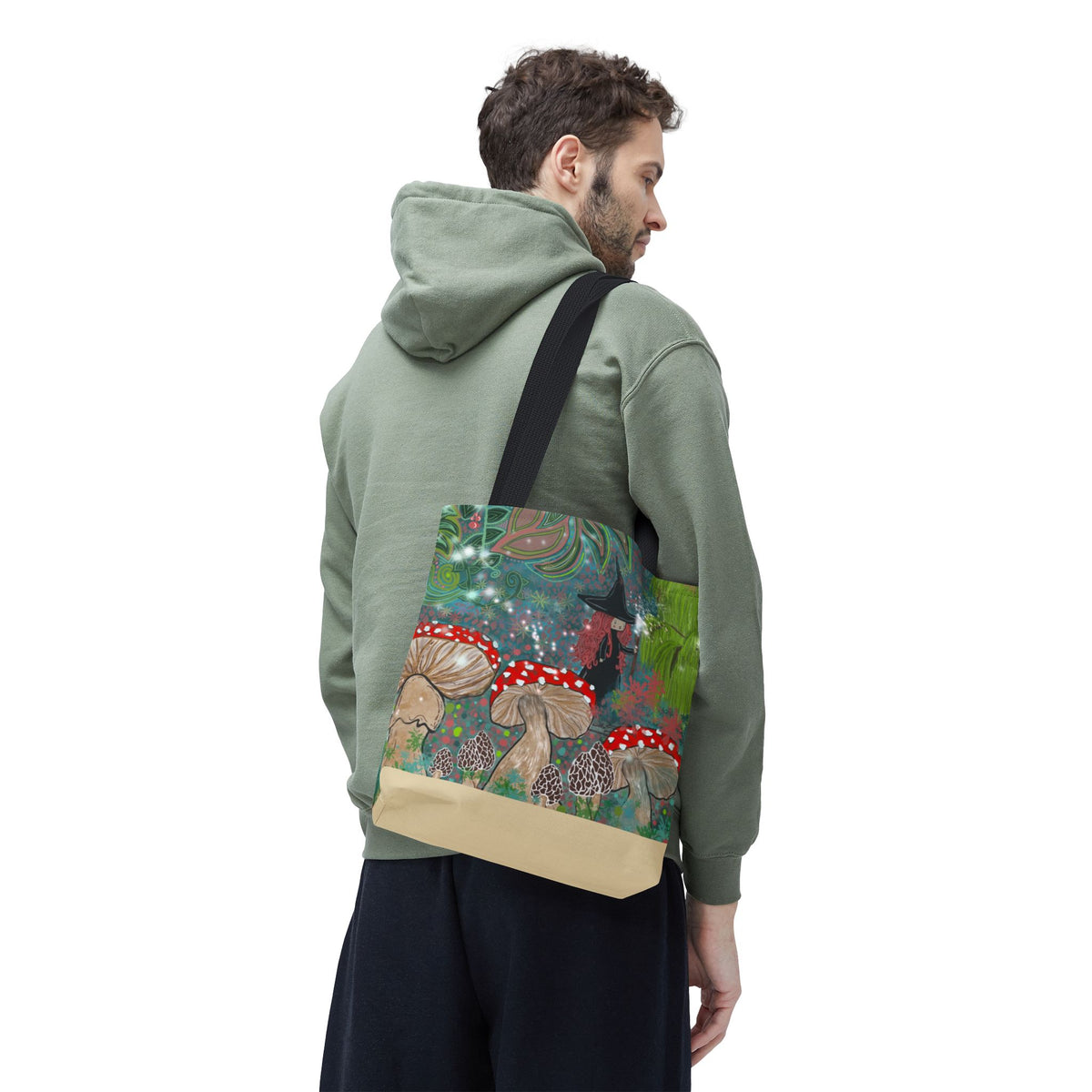 Whimsical Witch & Mushrooms Tote Bag