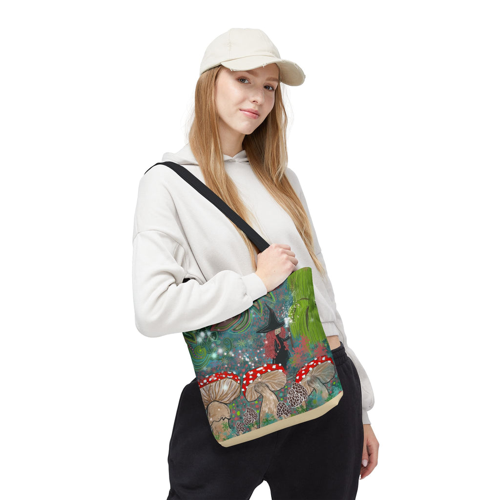 Whimsical Witch & Mushrooms Tote Bag