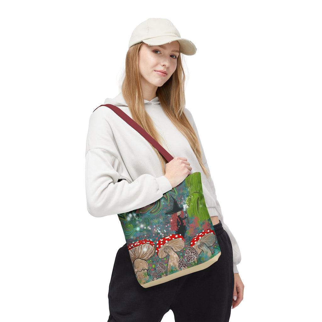 Whimsical Witch & Mushrooms Tote Bag