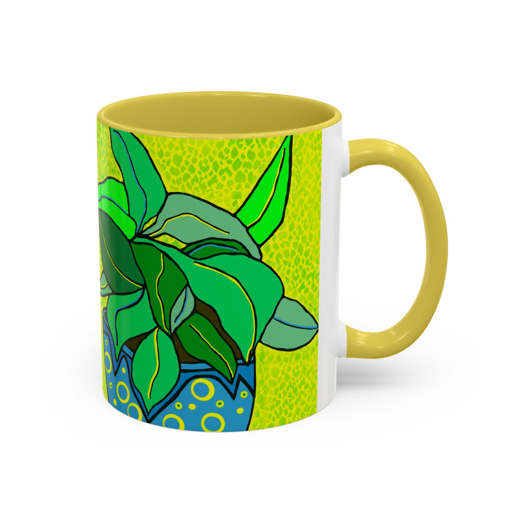 Green Potted Plant Ceramic Mug — Colorful Botanical Coffee Cup (11oz/15oz)