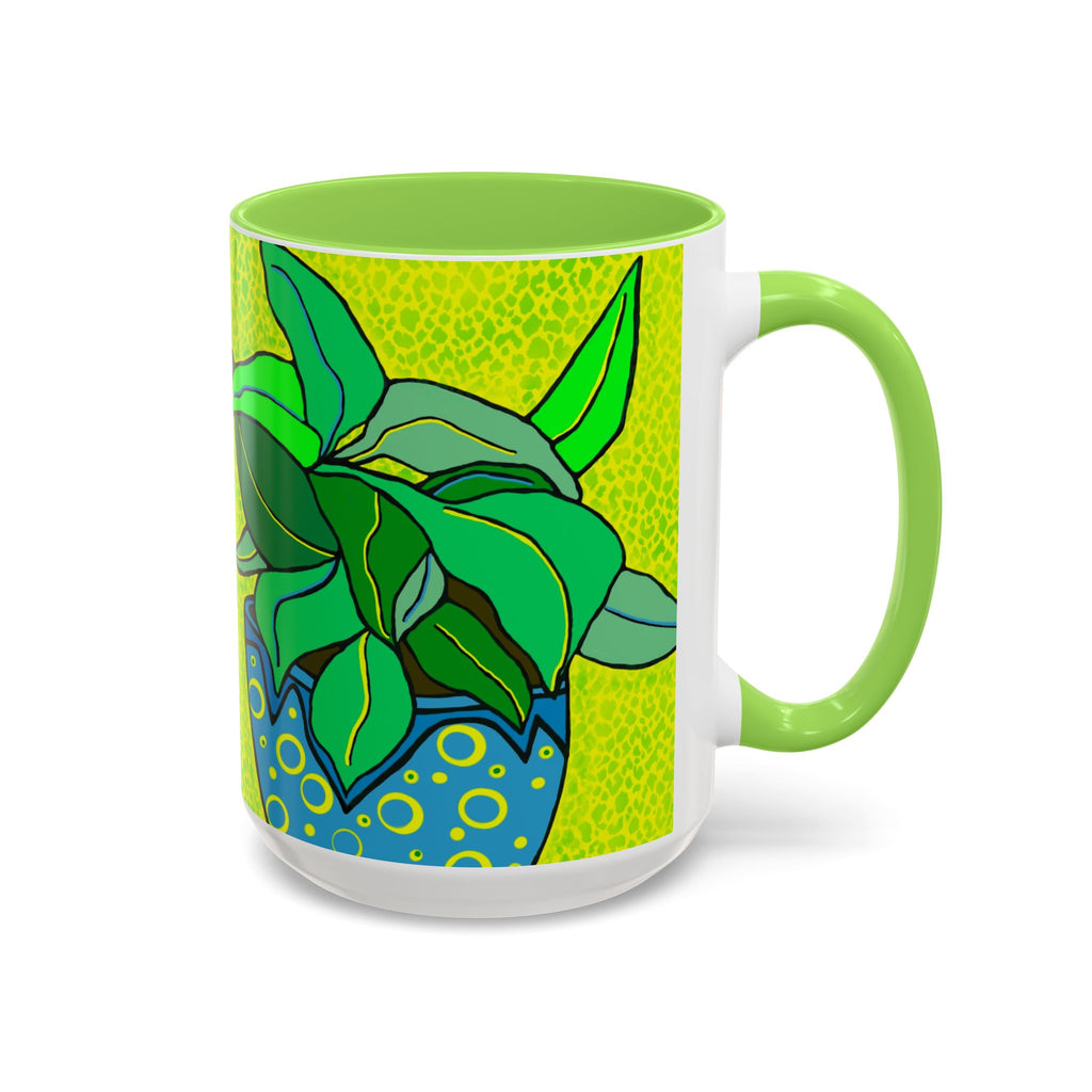 Green Potted Plant Ceramic Mug — Colorful Botanical Coffee Cup (11oz/15oz)