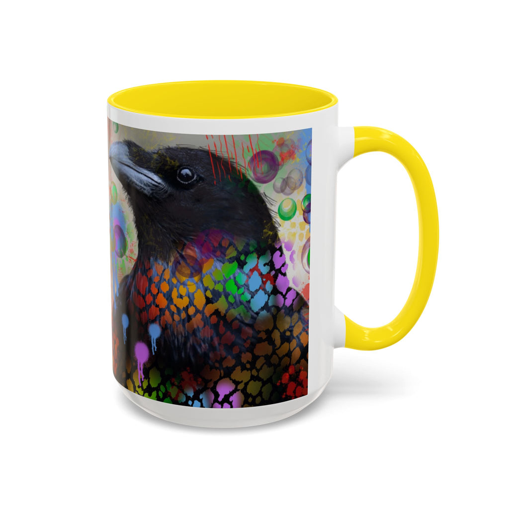 Crow Art Coffee Mug — Colorful Raven Accent Mug (11/15oz)