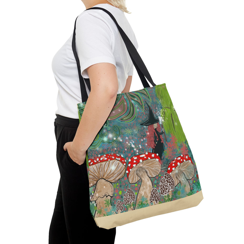 Whimsical Witch & Mushrooms Tote Bag