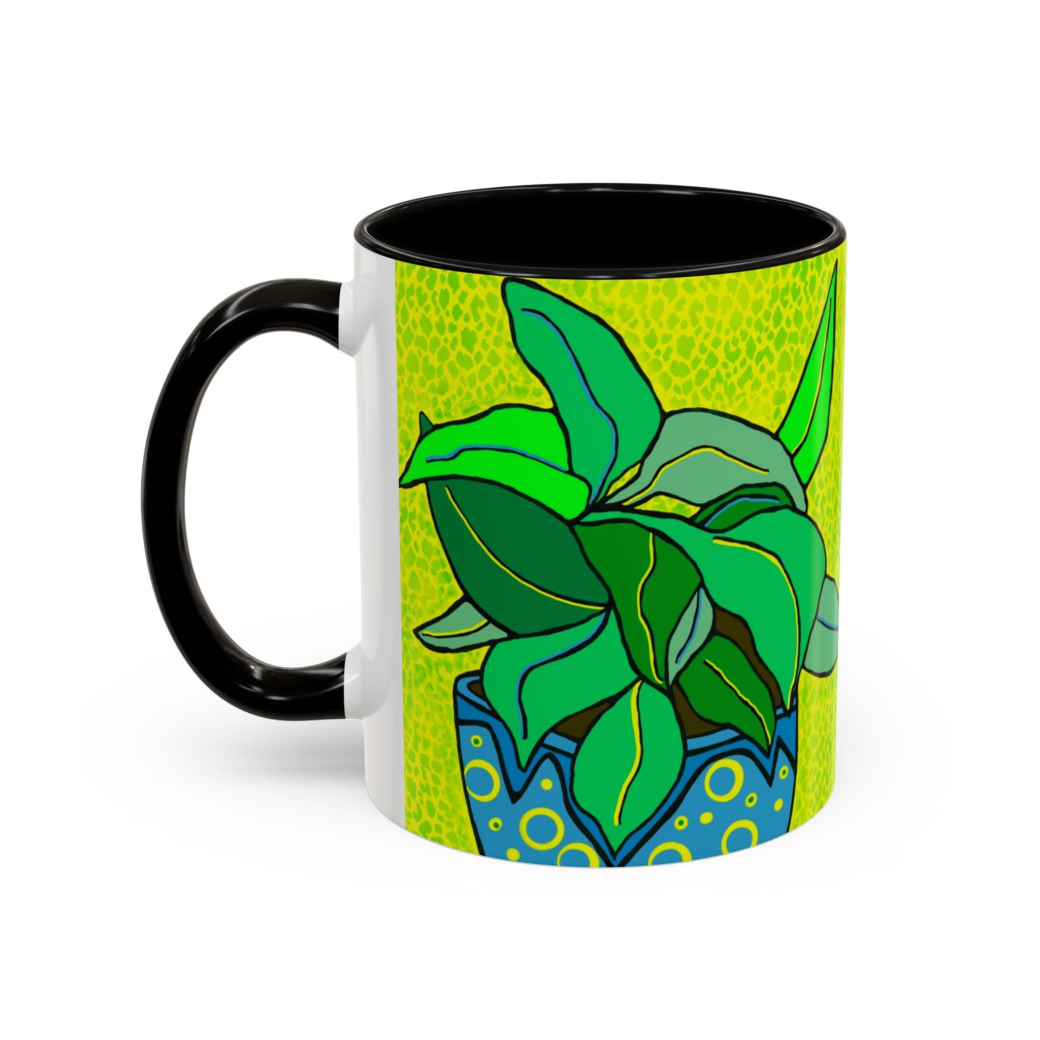Green Potted Plant Ceramic Mug — Colorful Botanical Coffee Cup (11oz/15oz)