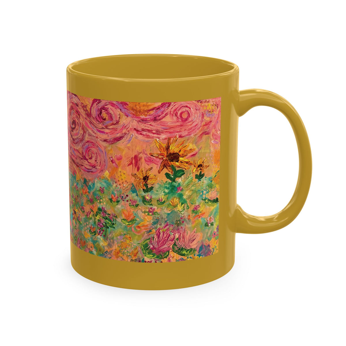 Floral Sunrise Ceramic Mug — Colorful Impressionist Garden Art