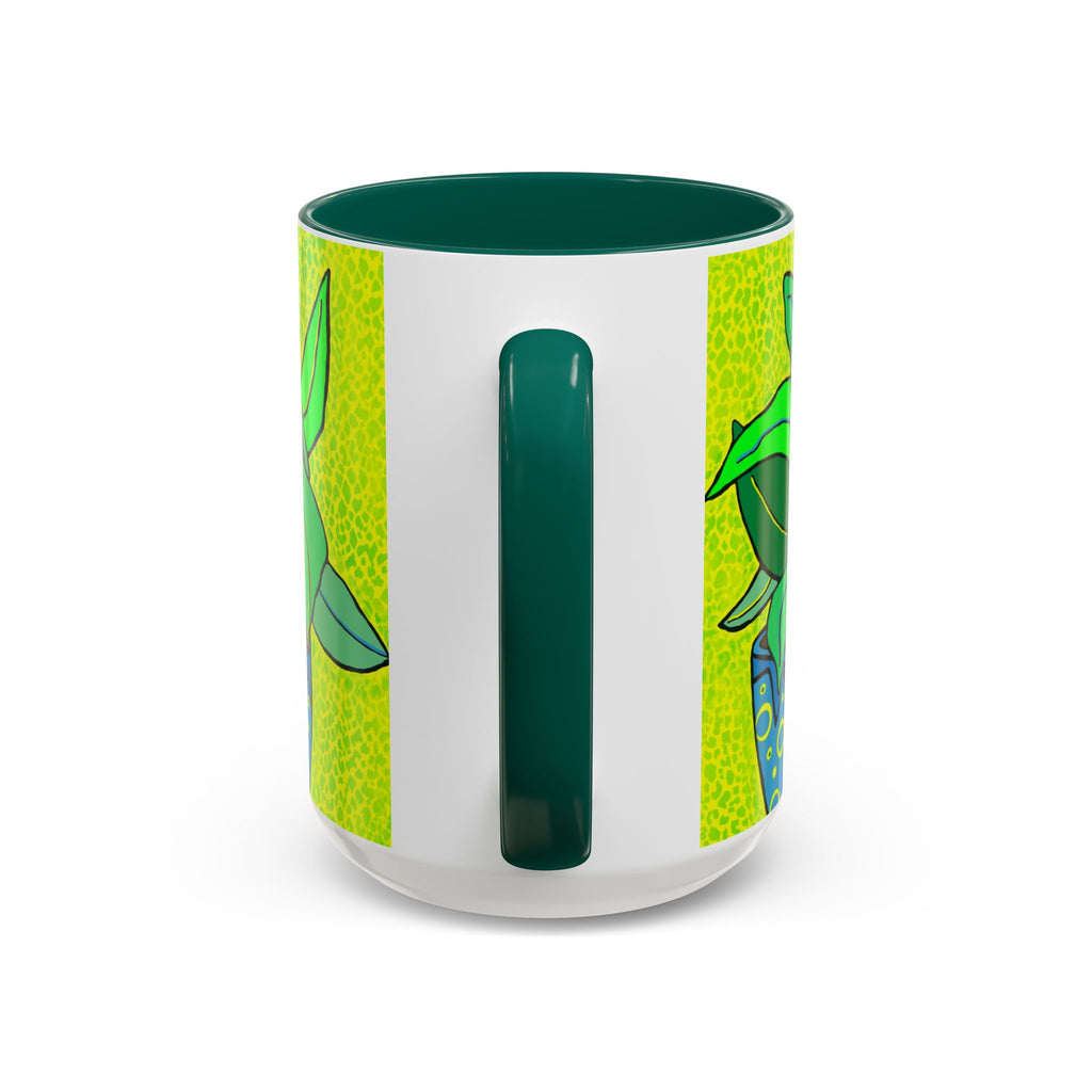 Green Potted Plant Ceramic Mug — Colorful Botanical Coffee Cup (11oz/15oz)