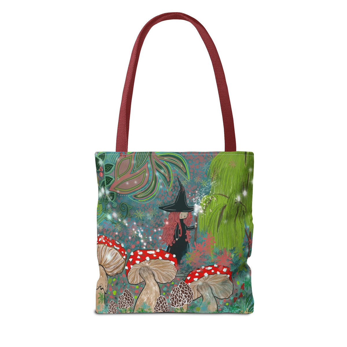 Whimsical Witch & Mushrooms Tote Bag