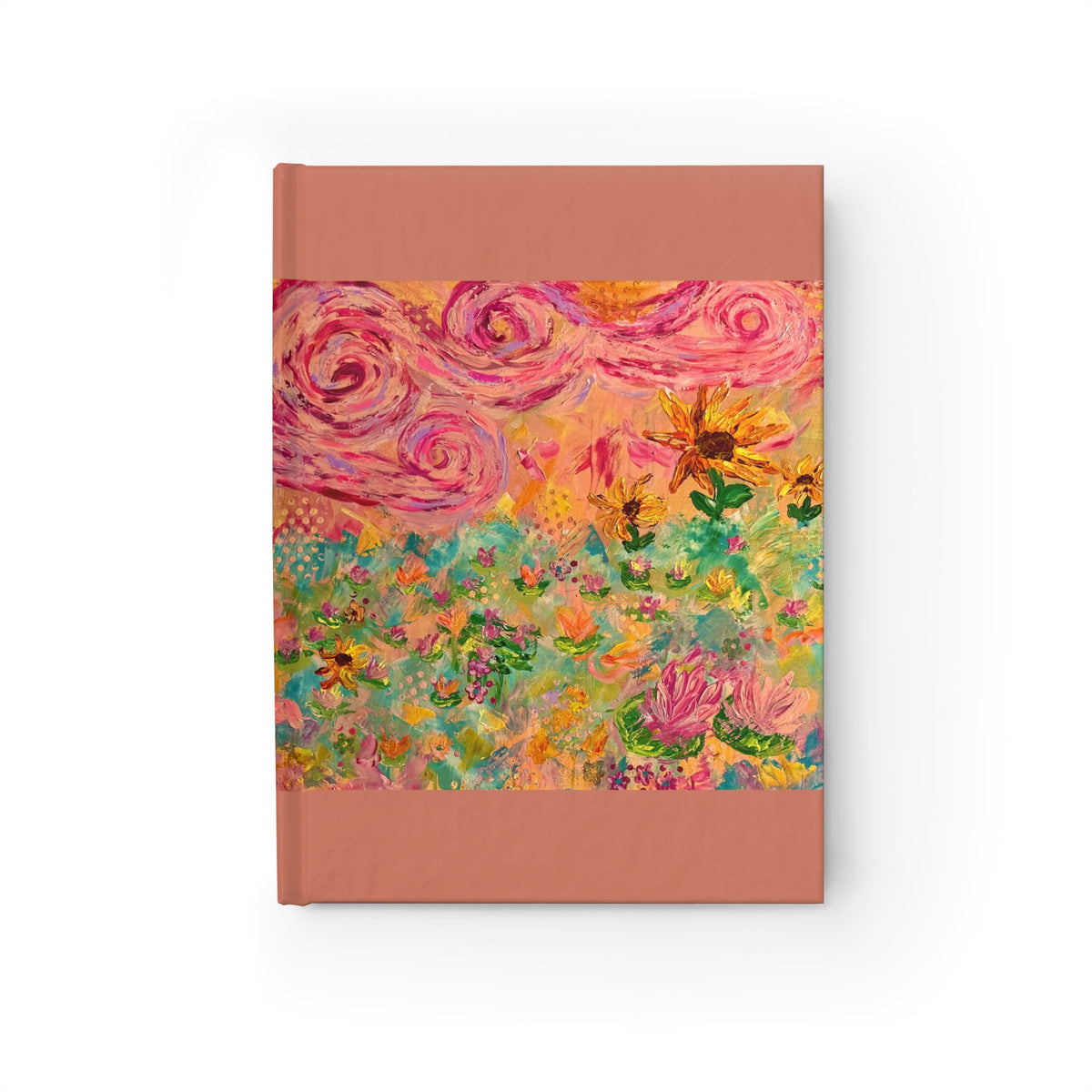 Floral Sunrise Hardcover Journal — Pink Impressionist Garden Notebook
