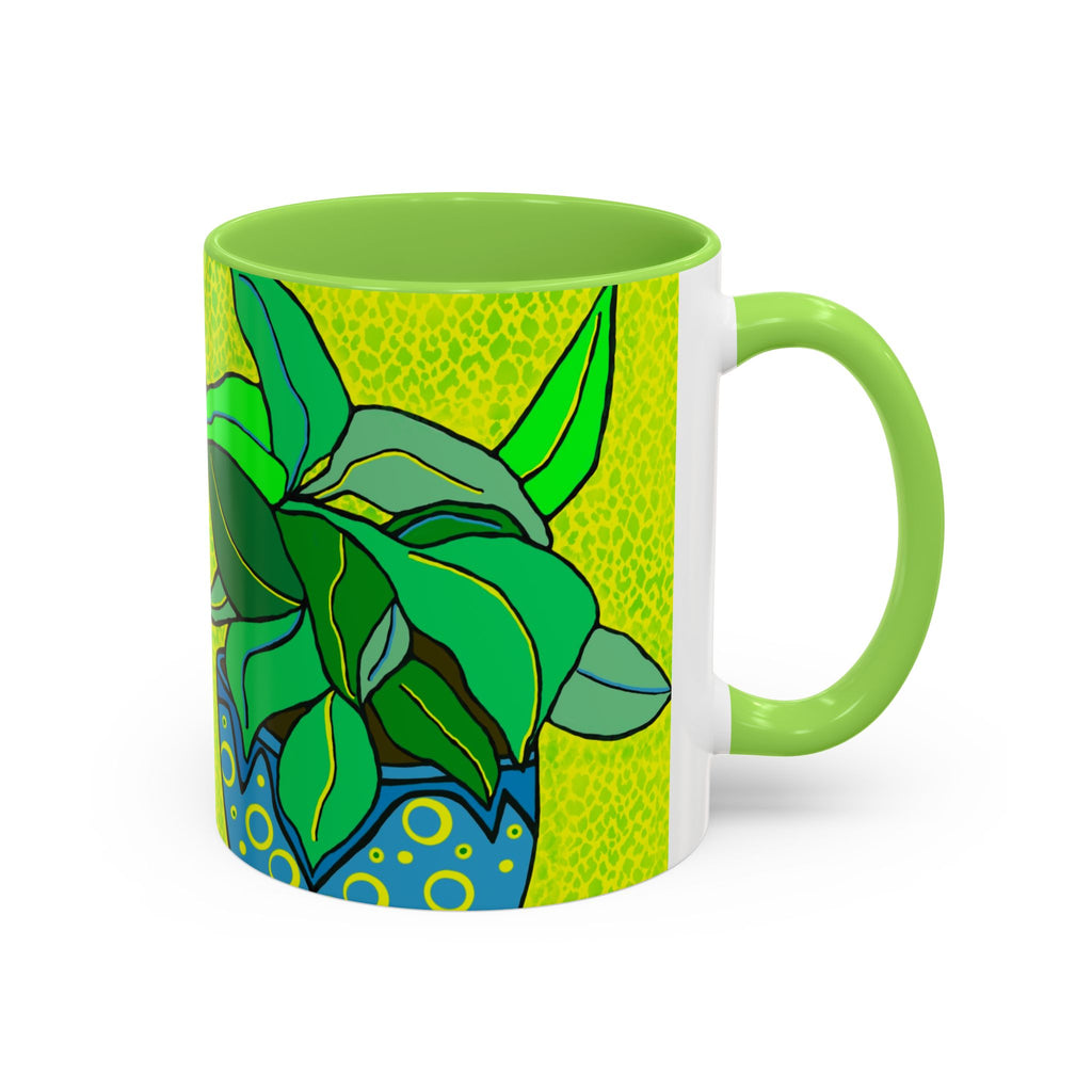Green Potted Plant Ceramic Mug — Colorful Botanical Coffee Cup (11oz/15oz)