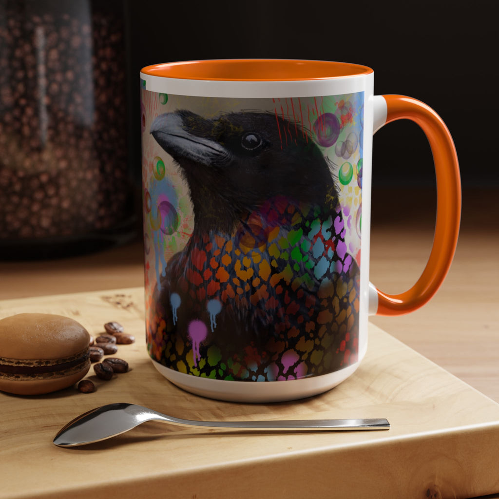 Crow Art Coffee Mug — Colorful Raven Accent Mug (11/15oz)