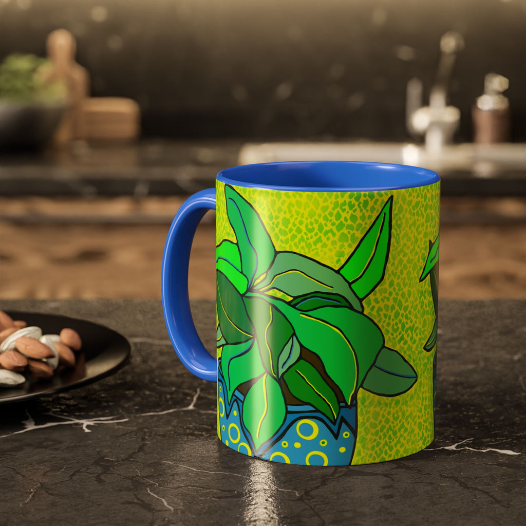Green Potted Plant Ceramic Mug — Colorful Botanical Coffee Cup (11oz/15oz)