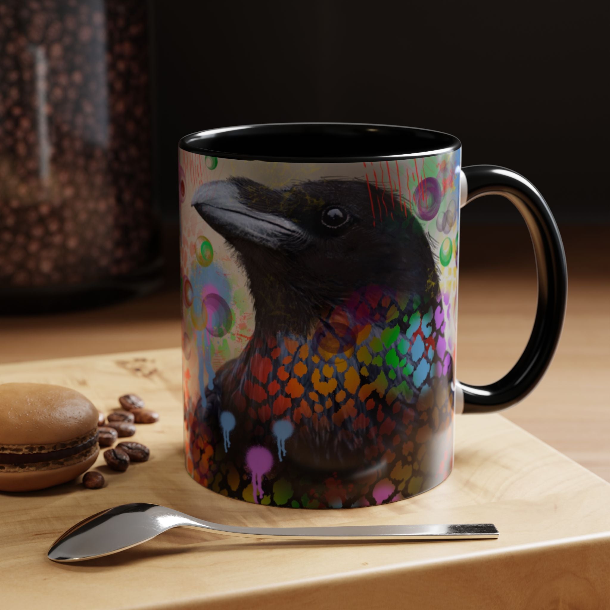 Crow Art Coffee Mug — Colorful Raven Accent Mug (11/15oz)