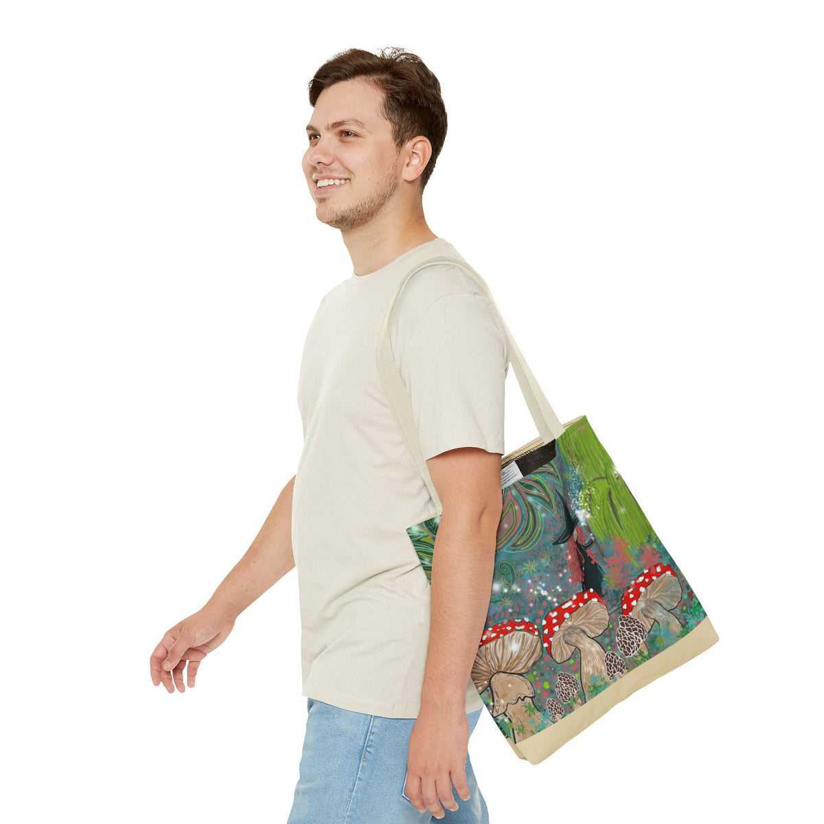 Whimsical Witch & Mushrooms Tote Bag