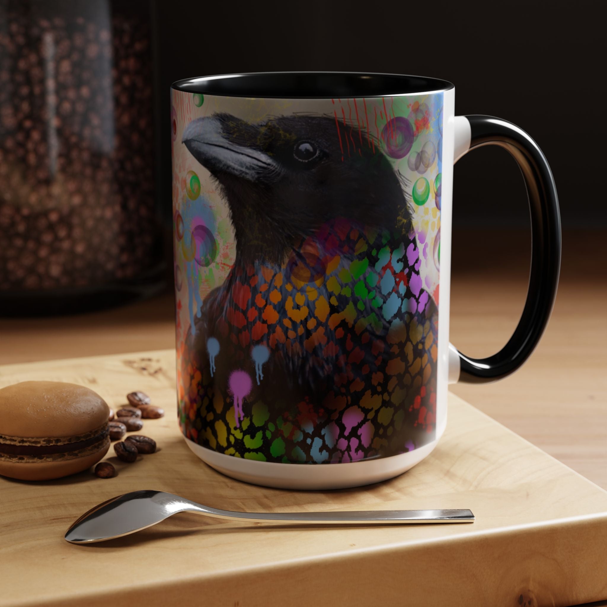 Crow Art Coffee Mug — Colorful Raven Accent Mug (11/15oz)