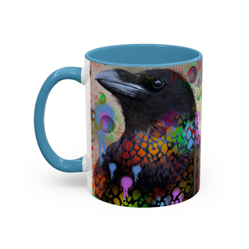 Crow Art Coffee Mug — Colorful Raven Accent Mug (11/15oz)